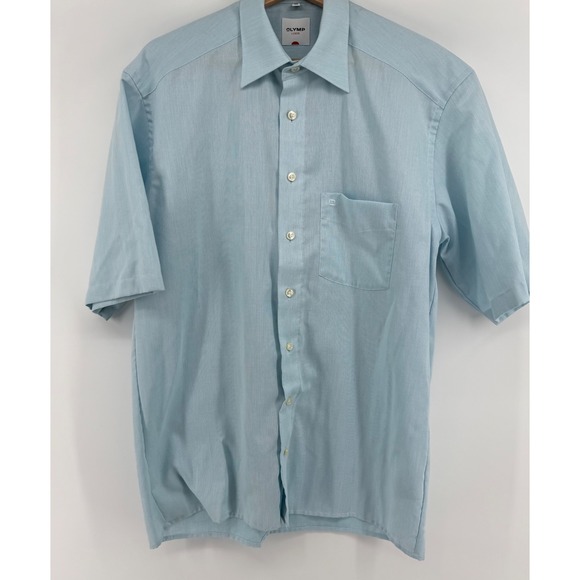 Olymp Other - Olymp Luxor Mens Light Blue Short Sleeve Button Down Cotton Shirt Size 15.5 39